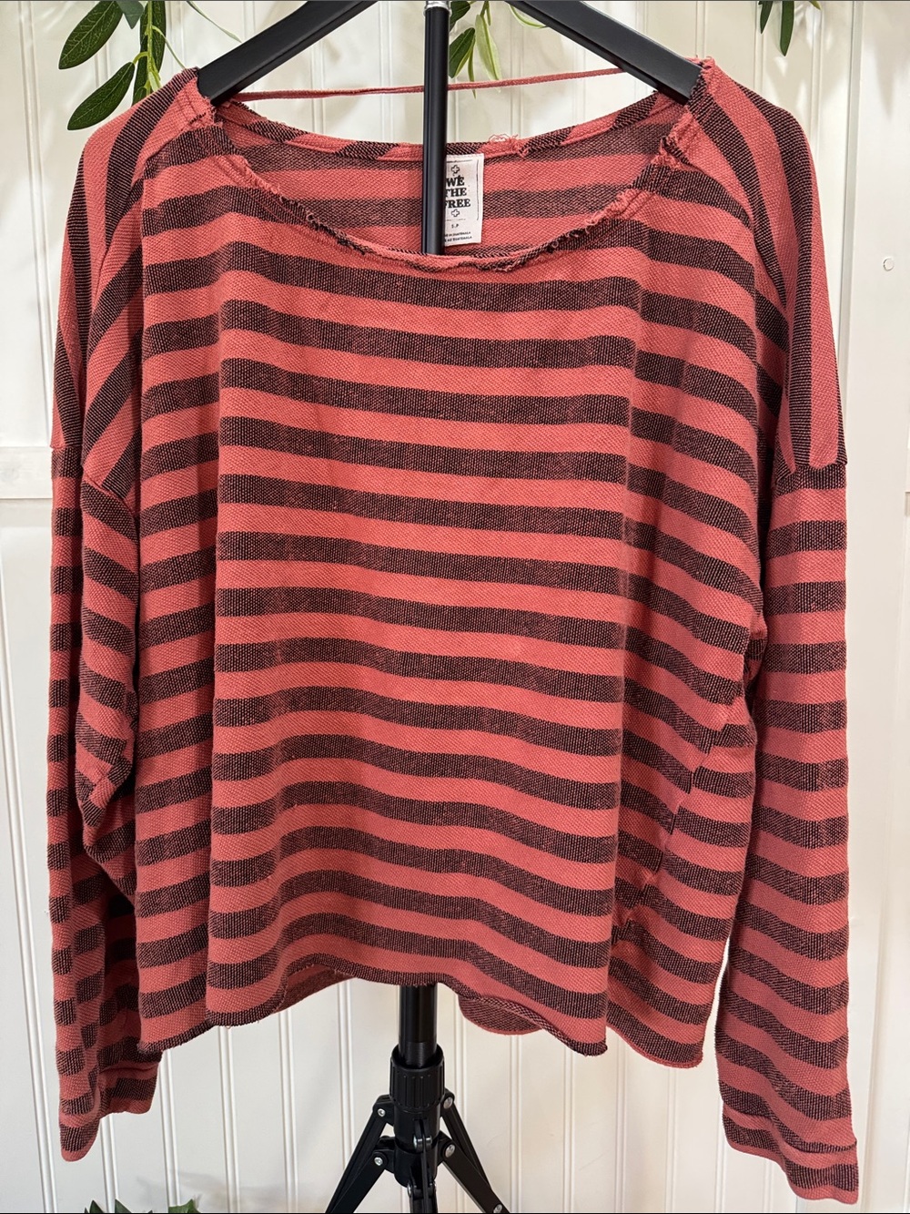 #489 WE THE FREE Striped Long Sleeve Top in Rust and Charcoal